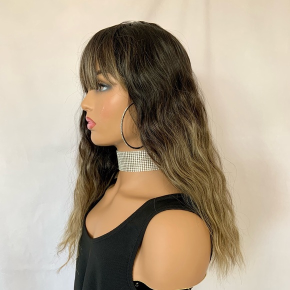Effortless Style 22” Ombre Golden Brown/Black Synthetic Wig with Bangs - Picture 5 of 10